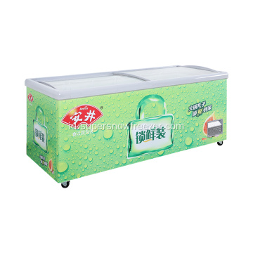 Glass top chest freezer untuk ikan dan makanan laut